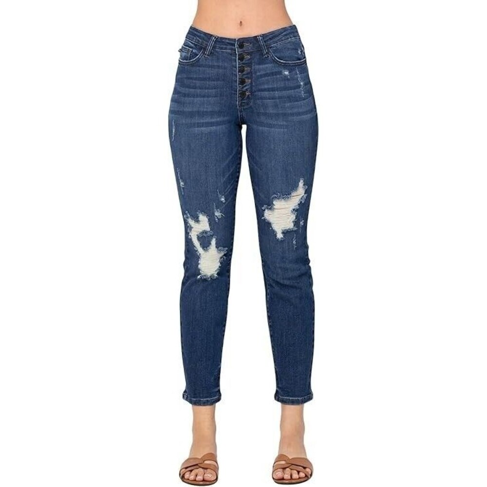 JUDY BLUE Jeans Skinny High Rise Button Fly Distressed 3/26‎